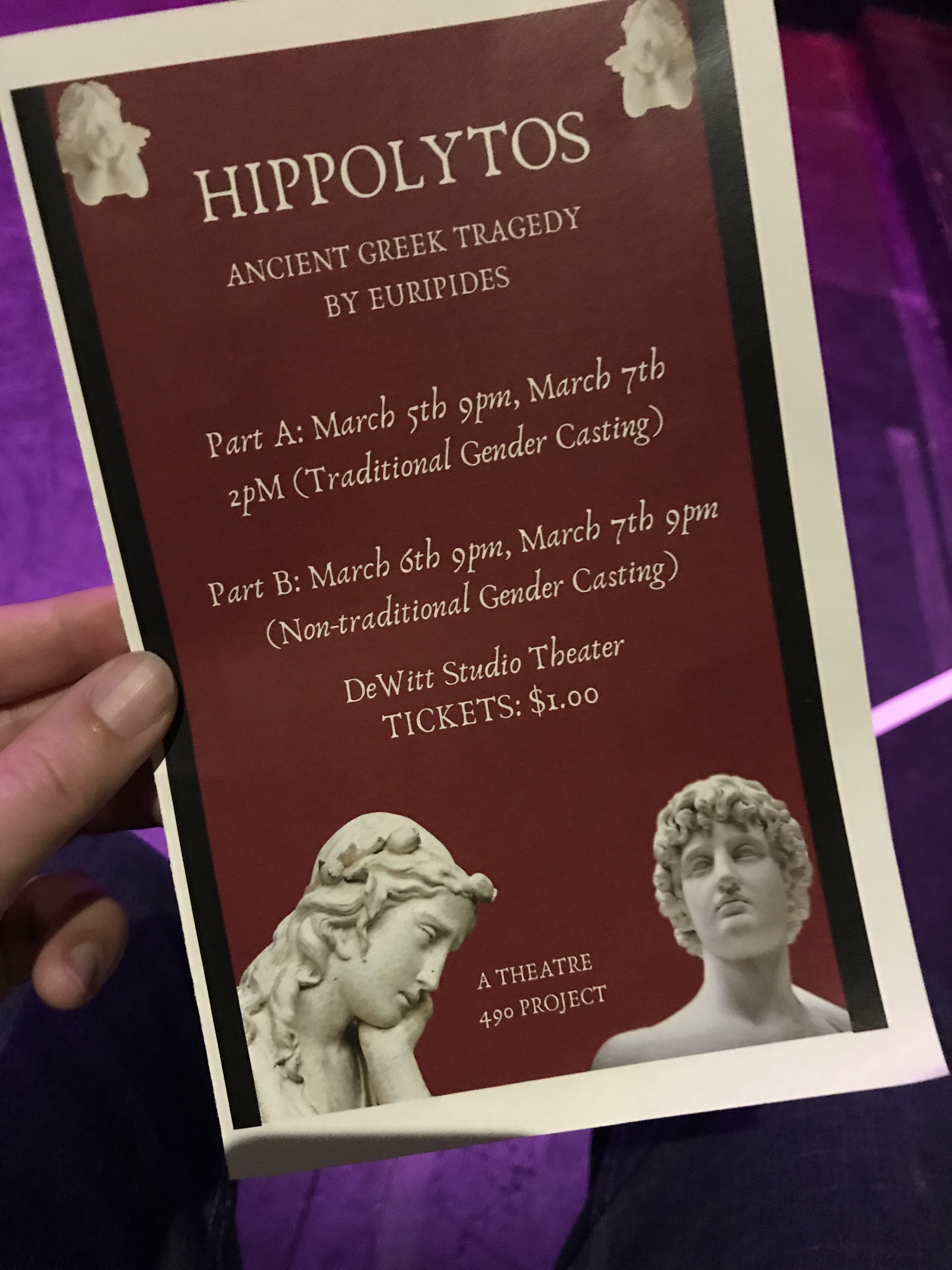 The+program+from+a+student+performance+of+a+play+by+Euripedes%2C+performed+at+the+DeWitt+Studio+Theater.+The+program+indicates+some+performances+will+have+non-traditional+gender+casting.